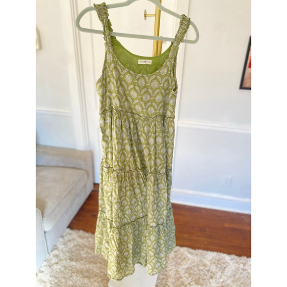 NATURAL LIFE Green Maxi Dress 100% Cotton XS Cottagecore Boho Tiered Autumn Cozy - Picture 2 of 7